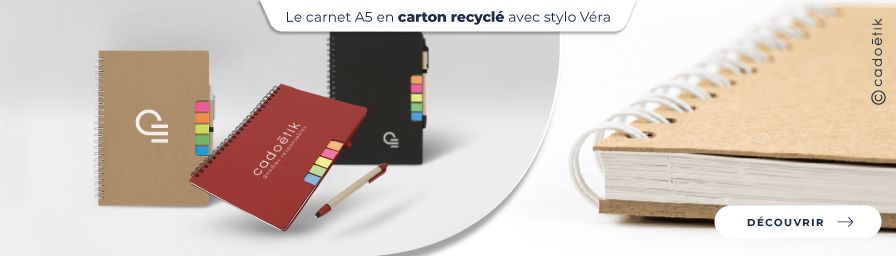 Carnet A5 carton recyclé stylo Véra personnalisé - destkop